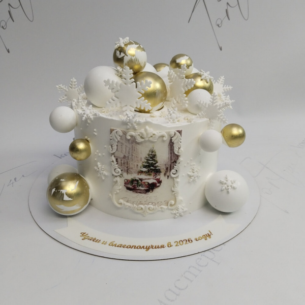 Торт Новогодняя открытка с шарами - 5584 на заказ в Москве, купить 2кг за 5800.00 ₽
